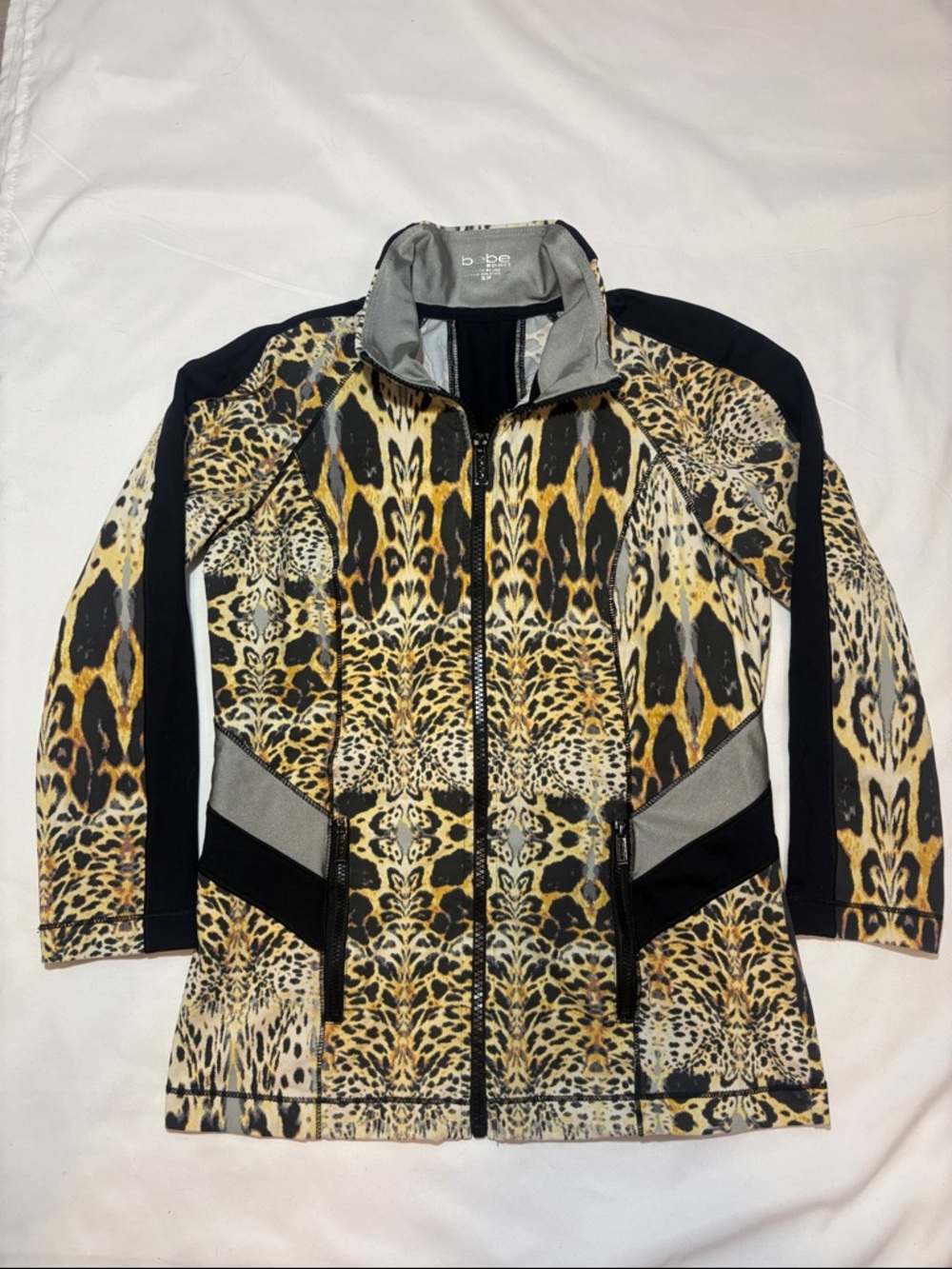 Y2K Bebe Sport Animal Print Pattern Maxing Sporty Spice Full Zip Quarter Sleeve